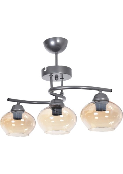 Fuji Modern Dekoratif Salon - Mutfak - Yatak Odası Gri Renk Bal Camlı 3 Lü Avize