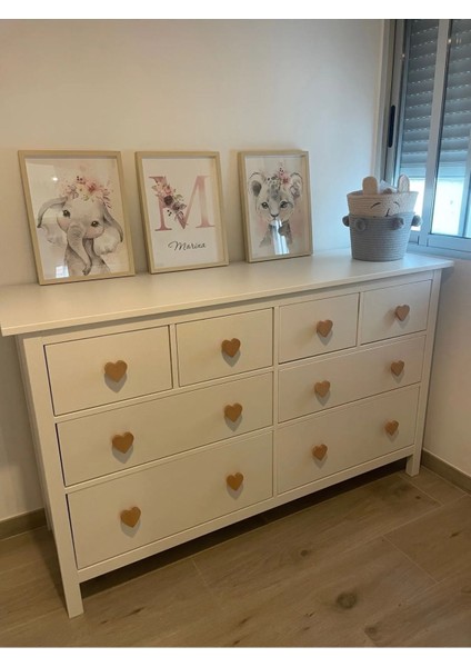 3 Adet! Kalpli Bebek Odası Ahşap Çekmece/dolap Kulpu Figürlü Kulp, Kalp Şekilli Çekmece Kulp