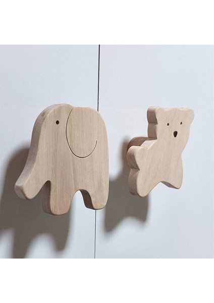 Ayıcıklı Dolap Kulpu 2'li Bebek Çocuk Odası Şifonyer Kulpu, Fil Figürlü Çekmece Kulp