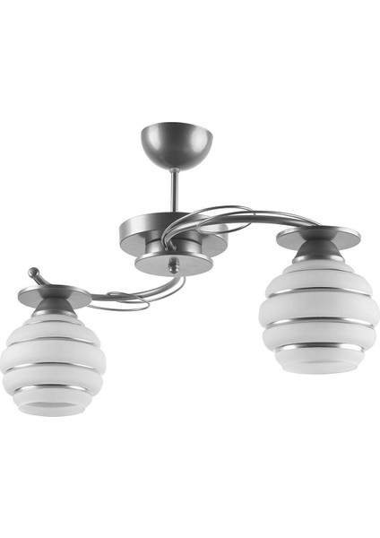 Goldina Modern Salon - Mutfak - Yatak Odası Plofonyer Gri Kasa Simli Camlı Ikili Avize