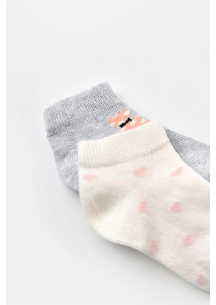 Bibaby Biorganic Cat 2'li Yaş Patik Çorap 68427 Ekru Gri