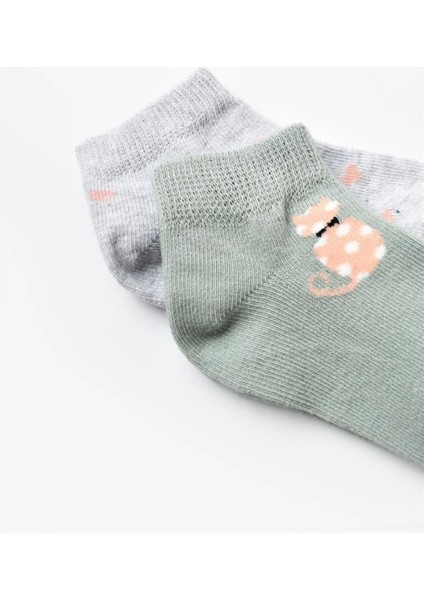 Bibaby Biorganic Cat 2'li Yaş Patik Çorap 68427 Mint Gri