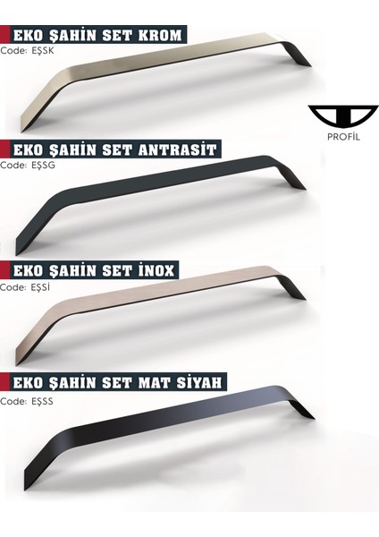 Eko Şahin Alüminyum Metal Lüks Modern Mobilya Çekmece Mutfak Dolabı Kulpu Siyah 128mm