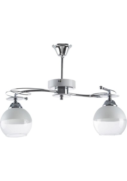 Karel Salon - Mutfak - Yatak Odası Modern Krom Beyaz Şeffaf Camlı 2 Li Avize