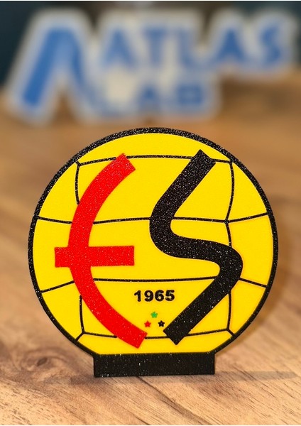 Eskişehirspor 3D Baskı Arma Logo – Masaüstü Dekoratif Stand - Kırmızı Siyah Taraftar Hediyelik Ürün