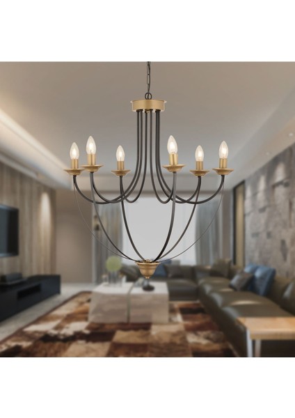 Obito 6lı Siyah Eskitme Modern Sarkıt Yatak Odası Retro Salon Avize