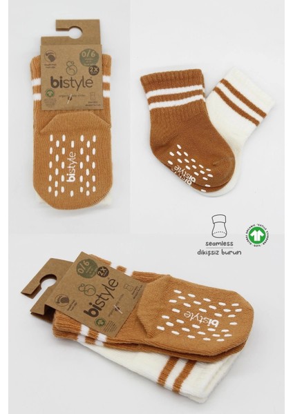 Bistyle Çemberli Kaymaz Soket Çorap 2'li BS10125 Ekru Hardal indirimleri
