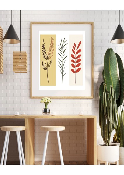 Bohem Botanik Duvar Sanatı Seti | Toprak Tonlarında Yaprak Baskıları | Modern Minimalist Poster