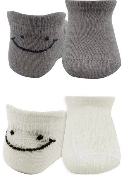 Bistyle 2'li Sneakers Smile Penye Çorap BS20106 Gri Ekru