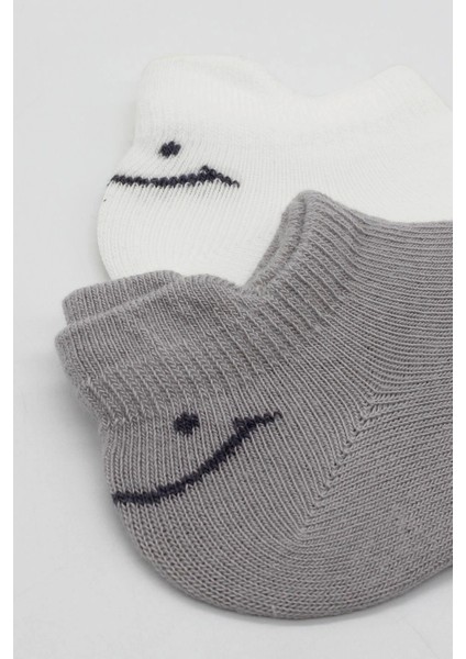 Bistyle 2'li Sneakers Smile Penye Çorap BS20106 Gri Ekru