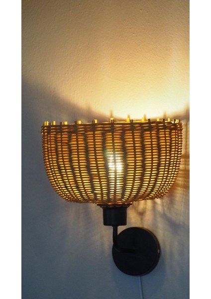 Rattan Aplik 25 x 30 cm "stone" - El Yapımı Doğal Aydınlatma