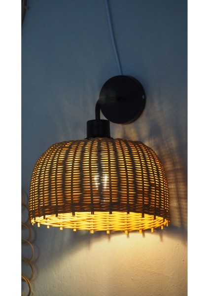 Rattan Aplik 25 x 30 cm "stone" - El Yapımı Doğal Aydınlatma