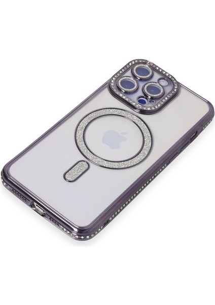 Apple iPhone 15 Pro Kılıf Joke Simli Magneticsafe Kılıf - Derin Mor Gnzrz