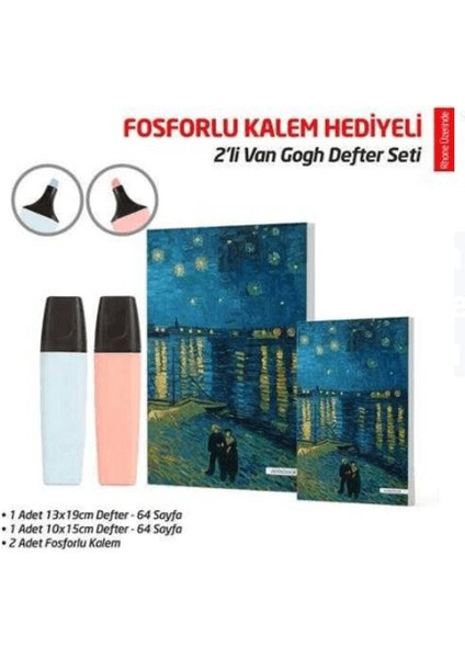 Ntt - 2'li Van Gogh Defter Seti - Rhone Üzerinde - 2'li Fosforlu Kalem Hediyeli