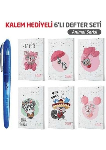Ntt - Magnum Jel Kalem Hediyeli 6 Lı Defter - Animals
