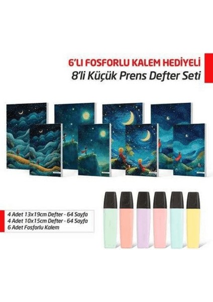 Ntt - 8'li Küçük Prens Defter Seti 6'lı Fosforlu Kalem Hediyeli