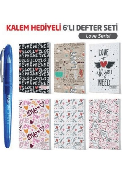 Ntt - Magnum Jel Kalem Hediyeli 6 Lı Defter - Love