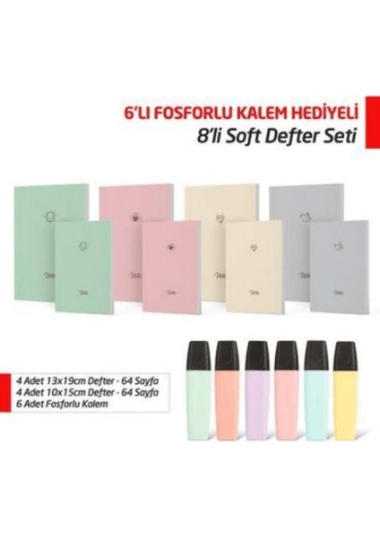 Ntt - 8'li Soft Defter Seti 6'lı Fosforlu Kalem Hediyeli