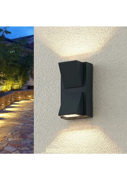 7 W Rodos Iki Yönlü Dekoratif Kare Duvar Aplik - Gün Işığı (3000K) - Siyah - IP44 - CT-7065