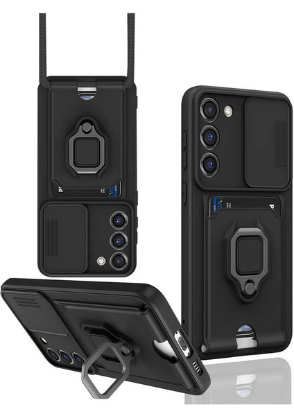 Samsung Galaxy S23 Plus Kılıf Zuma Kartvizitli Yüzüklü Silikon - Siyah Glstd