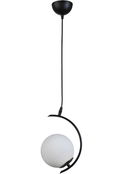 Juno Modern Tasarım Salon Mutfak Yatak Odası Siyah Renk Beyaz Camlı Tekli Avize