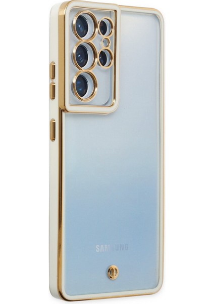 Samsung Galaxy S21 Ultra Kılıf Liva Lens Silikon - Beyaz Glstd
