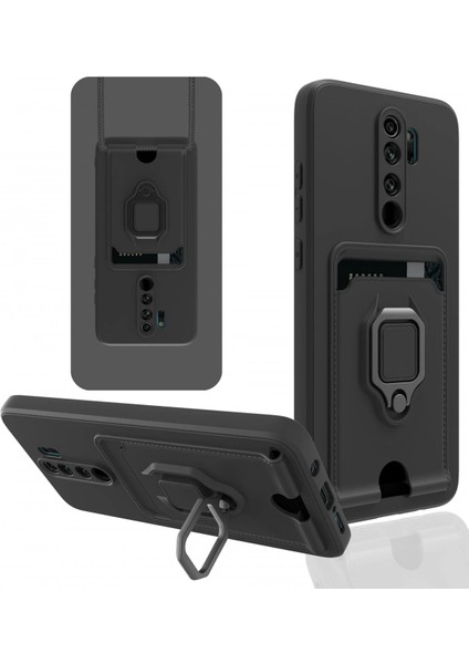 Xiaomi Redmi Note 8 Pro Kılıf Zuma Kartvizitli Yüzüklü Silikon - Siyah Gnzrz