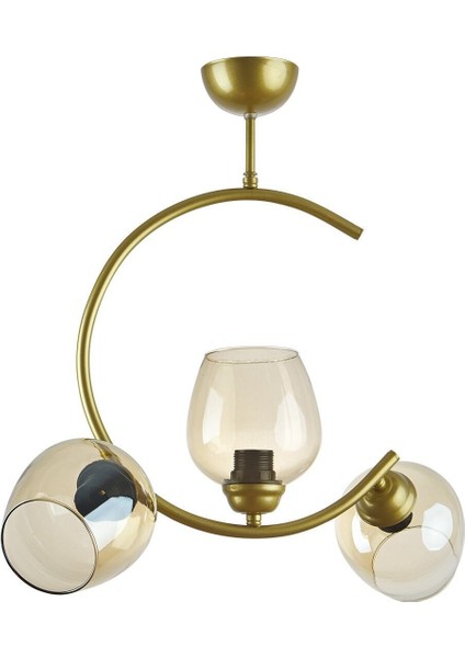 Mosso Özel Tasarım Salon - Mutfak - Yatak Odası Gold Eskitme Renk Bal 110 Camlı 3 Lü Avize