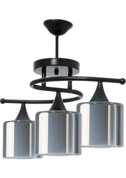 Fuji Salon - Mutfak - Yatak Odası Siyah Modern Füme Çift Camlı Üçlü Avize