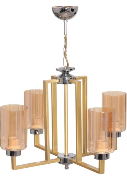 Salon - Mutfak - Yatak Odası Retro Rustik Kasa Gold Bal Camlı 4lü Avize