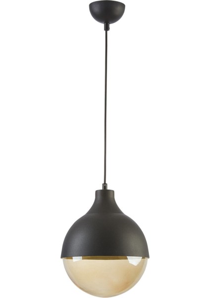 Vera Modern Salon - Mutfak - Yatak Odası Bal Rengi Glop Camlı Tekli Siyah Avize