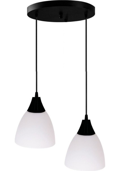 Daniel Modern Dekoratif Salon - Mutfak - Yatak Odası Siyah Renk Beyaz Camlı Sarkıt 2 Li Avize