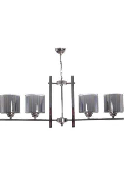 Pierro Özel Tasarım Salon - Mutfak - Yatak Odası Yemek Masası Çift Camlı Sıralı Krom 4 Lü Avize