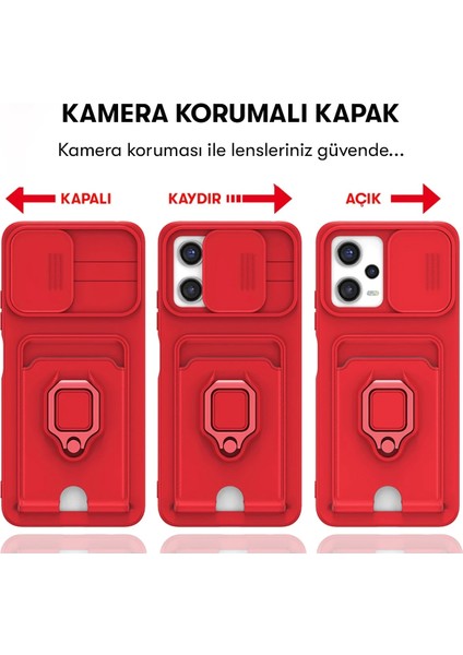 Xiaomi Redmi 12 Kılıf Zuma Kartvizitli Yüzüklü Silikon - Kırmızı Gnzrz