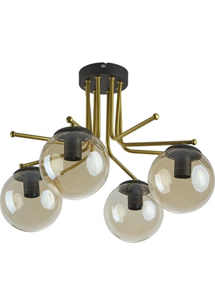 Vezüv Özel Tasarım Salon - Mutfak - Yatak Odası Camlı Eskitme Renk Bal Camlı 4 Lü Avize