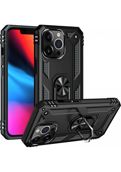Apple iPhone 13 Pro Kılıf Sofya Yüzüklü Silikon Kapak - Siyah Gnzrz