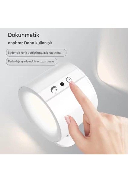 Kumandalı 360° Dönen Iki Yönlü Işıklı 3 Renkli Duvar Lambası Aplik Masa ve Oda Lambası ve El Feneri