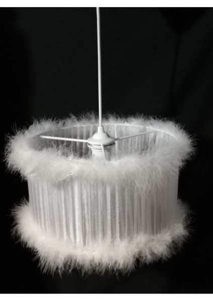 Beyaz Tüylü Yatak Odası Avize Çap 30 cm