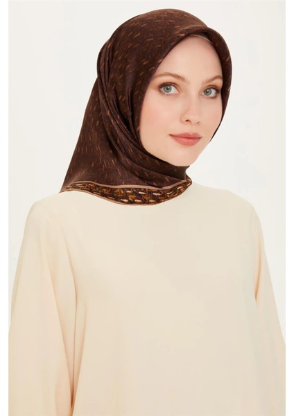 %100 Twill Ipek Desenli Eşarp | 9230-51