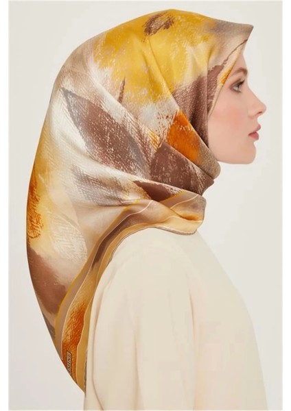 %100 Twill Ipek Desenli Eşarp | 9240-51