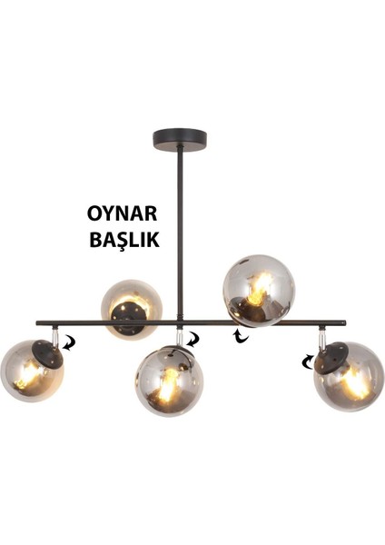 Lona 5 Li Siyah Oynar Başlıklı Avize Füme Glop Cam Modern Mutfak Yemek Masası Üstü Yatak Odası Salo fiyatları