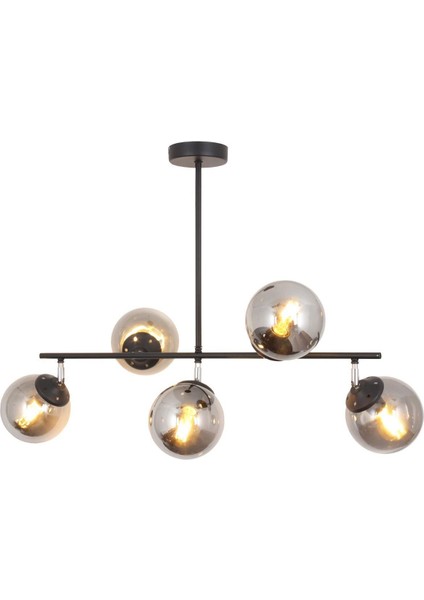 Lona 5 Li Siyah Oynar Başlıklı Avize Füme Glop Cam Modern Mutfak Yemek Masası Üstü Yatak Odası Salo modelleri