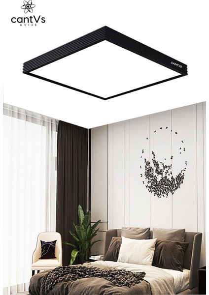 Ahşap Siyah Çerçeveli Tavan LED 60 x 60 cm Panel Aydınlatma Avize Salon Yatak Odası 6500K Beyaz