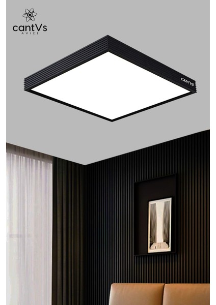 Ahşap Siyah Çerçeveli Tavan LED 60 x 60 cm Panel Aydınlatma Avize Salon Yatak Odası 6500K Beyaz fırsatları
