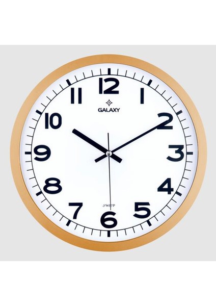 Duvar Saati Altin Sarisi, Çap:29.5 cm , Akrilik Boya, Abs, Mineral Cam Sessiz Makine Glstd