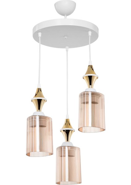 Akses Karo Gold 3'lü Üçgen Bal Salon Yemek Odası Oturma Odası Antre Mutfak Yatak Odası Avize