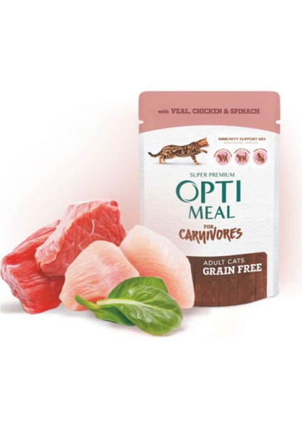 Süper Premium Tavuk Filetolu-Ispanaklı Sos Içerisinde Tahılsız Pouch Kedi Maması 85 gr Glstd