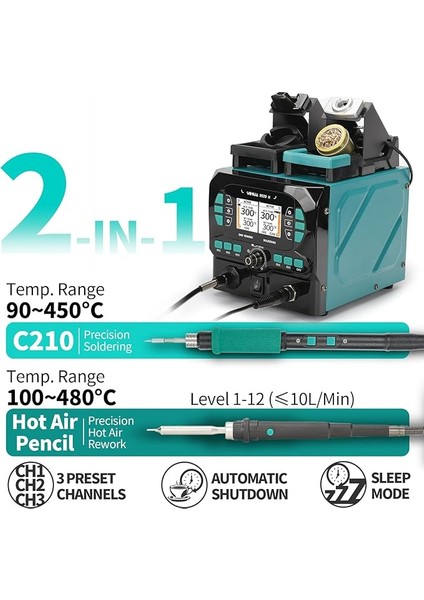 992D-II Mini Sıcak Hava Istasyonu + C210 C245 Hassas Mini Yeniden Işleme Istasyonu