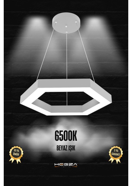 Hexagon ( Gri Kasa, Beyaz Işık ) Ledli Modern LED Avize, Salon, Mutfak, Oturma Yatak Odası, Sarkıt