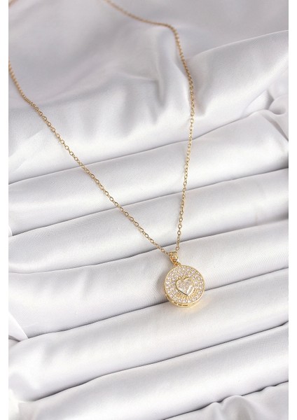 316L Çelik Gold Renk Zincir Madalyon Zirkon Taşlı Kalp Model Kadın Kolye - TJ-BKO9946 fiyatları